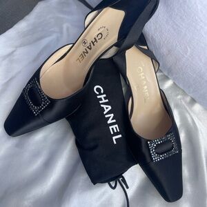 Chanel Black Satin Women's Shoes